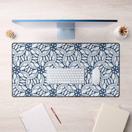 Blauw en wit Abstract bloemnaadloze Bohemian Bureaumat (Kantoor 1)