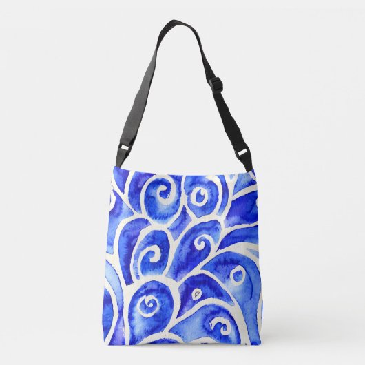 Blauw en wit Abstract Curly-ontwerppatroon Crossbody Tas (Achterkant)