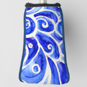 Blauw en wit Abstract Curly-ontwerppatroon Golfheadcover (Draai 90)