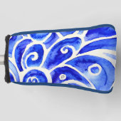 Blauw en wit Abstract Curly-ontwerppatroon Golfheadcover (Voorkant)