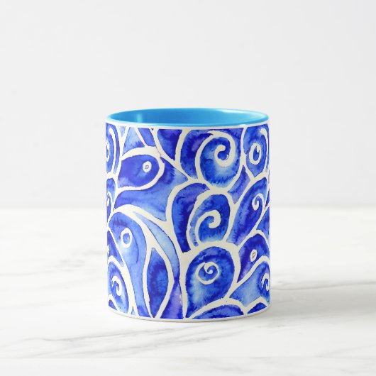 Blauw en wit Abstract Curly-ontwerppatroon Mok (Midden)