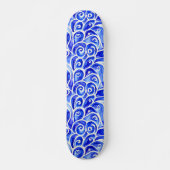 Blauw en wit Abstract Curly-ontwerppatroon Skateboard (Voorkant)