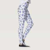  blauw en wit Abstract Daisy Pattern Leggings (Rechts)