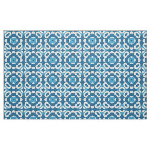 Blauw en wit abstract geometrisch patroon stof