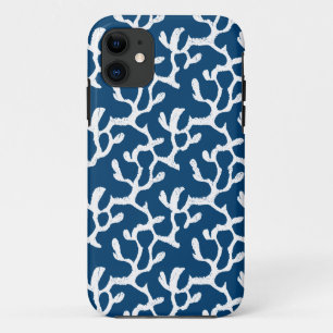Blauw en wit Abstract koraal, herstellend patroon iPhone 11 Hoesje