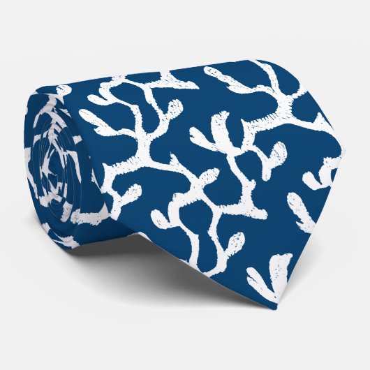 Blauw en wit Abstract koraal, herstellend patroon Stropdas (Opgerold)