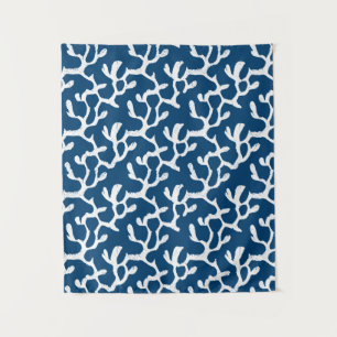Blauw en wit Abstract koraal, herstellend patroon Wandkleed