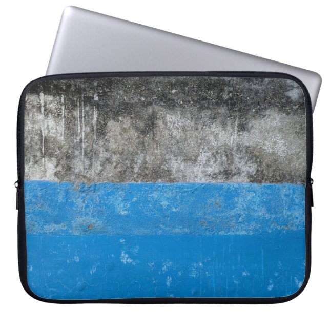 Blauw en wit abstract schilderij laptop sleeve (Voorkant)
