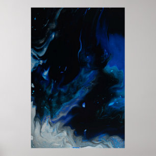 Blauw en wit abstract schilderij poster