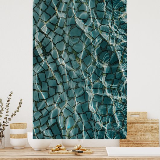 Blauw en wit abstract schilderij poster (Keuken)