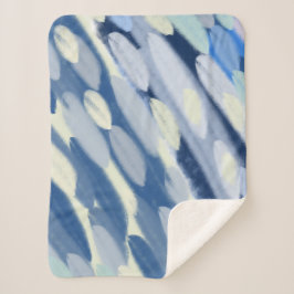 Blauw en wit abstracte kunst sherpa deken