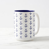 Blauw en wit anker tweekleurige koffiemok (Voorkant rechts)