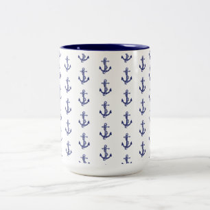 Blauw en wit anker tweekleurige koffiemok