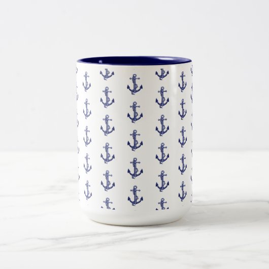 Blauw en wit anker tweekleurige koffiemok (Center)