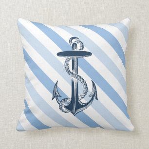 Blauw en wit ankerstrand kussen