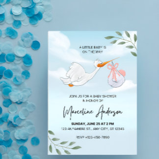 Blauw en Wit Aquarel Baby Shower Kaart