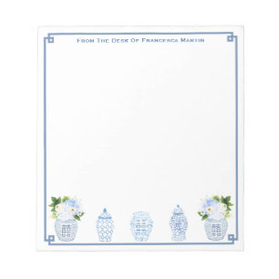 Blauw en wit aquarel chinoiserie gepersonaliseerd notitieblok
