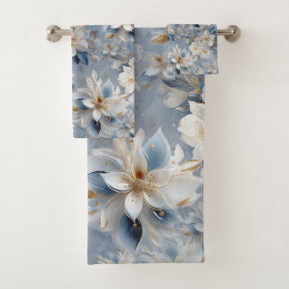 Blauw en wit Arty Gold Edge Bloemen Bad Handdoek
