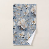 Blauw en wit Arty Gold Edge Bloemen Bad Handdoek (Handdoek)