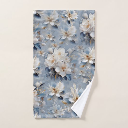 Blauw en wit Arty Gold Edge Bloemen Bad Handdoek (Handdoek)