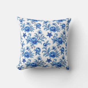 Blauw en wit Aziatisch bloemmotief Kussen