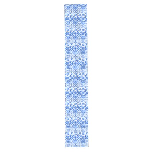 Blauw en wit Azulejo Spaans Azul Pattern Lange Tafelloper (Voorkant)