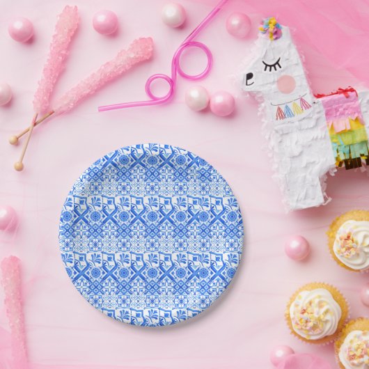Blauw en wit Azulejo Spaans Azul Pattern Papieren Bordje (Feest)