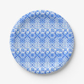 Blauw en wit Azulejo Spaans Azul Pattern Papieren Bordje (Voorkant)