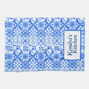 Blauw en wit Azulejo Spaans Azul Pattern Theedoek