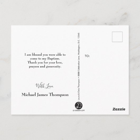 Blauw en wit Baby jongen Doop Dank u Briefkaart (Achterkant)