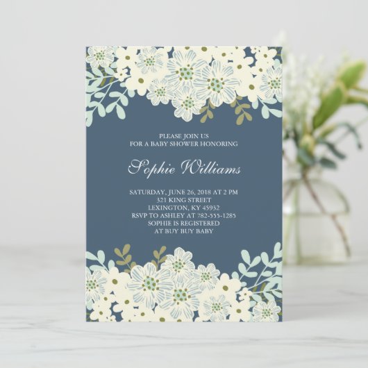 Blauw en wit Baby shower Kaart (Staand voorkant)