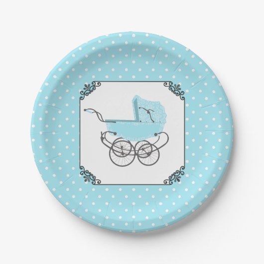 Blauw en wit Baby shower papier Bord (Voorkant)