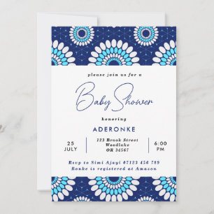 Blauw en wit Baby shower voor afdruk in Afrikaanse Kaart