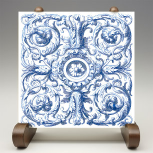 Blauw en Wit Barokke Acanthus Tegeltje