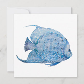 Blauw en wit Batik Angelfish Square Kaart