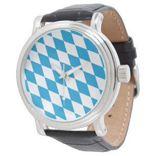 Blauw en Wit Beieren Diamant Vlag Patroon Horloge