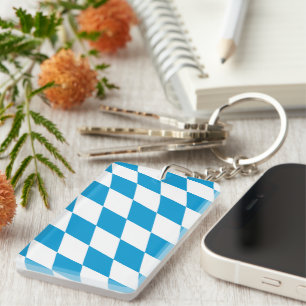 Blauw en Wit Beieren Diamanten Vlag Patroon Sleutelhanger