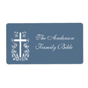 Blauw en Wit Bijbel Cross Label