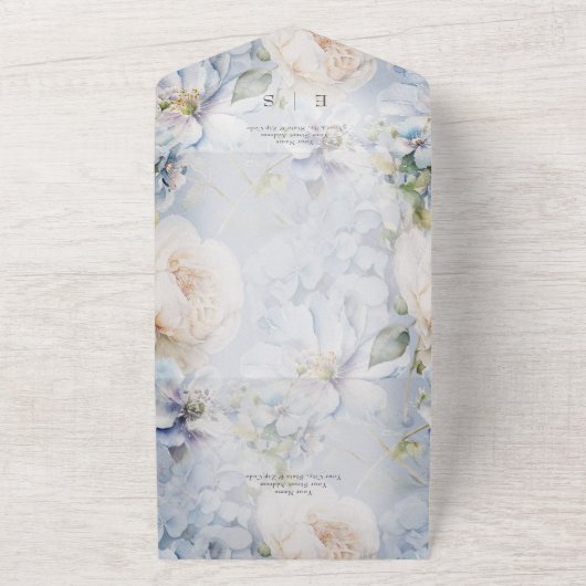 Blauw en wit, bijtend Romantisch diner All In One Uitnodiging (Buitenkant)