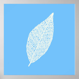 Blauw en wit blad skelet lijnkunst poster