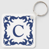 Blauw en wit blauw Lijst monogram Sleutelhanger (Achterkant)
