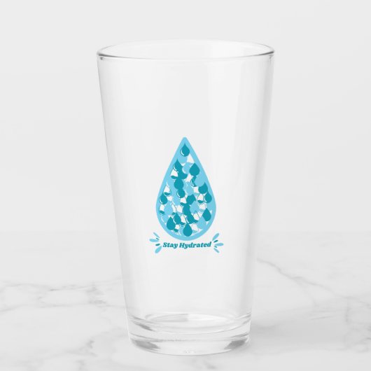Blauw en wit Blijf gehydrateerd Glas (Voorkant)
