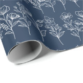 Blauw en Wit Bloemen Bruidsbruiloften Cadeaupapier (Rol Hoek)
