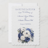 Blauw en Wit Bloemen Bruiloft Boeket Save The Date (Voorkant)