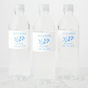 Blauw en wit Bloemen Bruiloft Water Fles Labels Waterfles Etiket