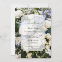 blauw en wit bloemen bruiloftsinvitation