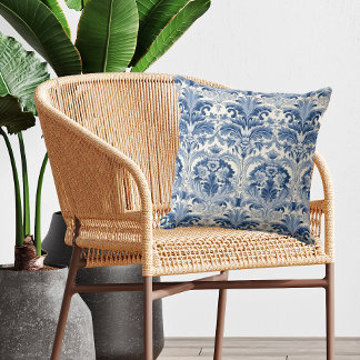 Blauw en wit Bloemen Damast Spaans Tegel Kussen