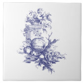 Blauw en wit Bloemen & Fruit Tegeltje (Voorkant)