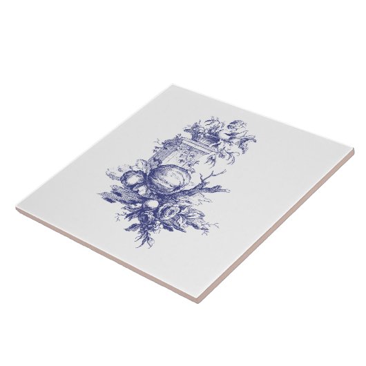 Blauw en wit Bloemen & Fruit Tegeltje (Zijkant)