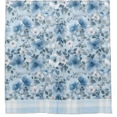 Blauw en wit Bloemen geruite douchegordijn (Voorkant)